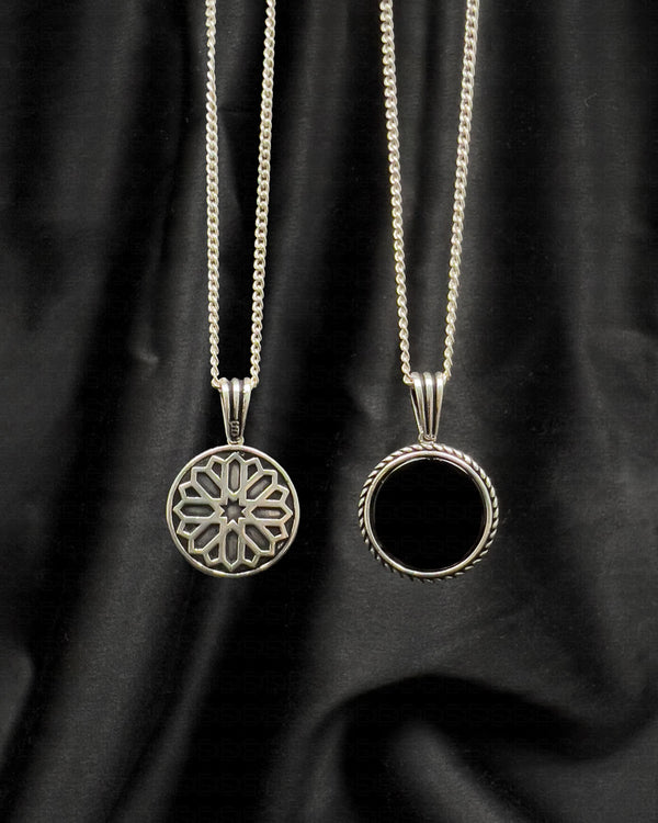 Circle Black Onyx Stone Silver Necklace